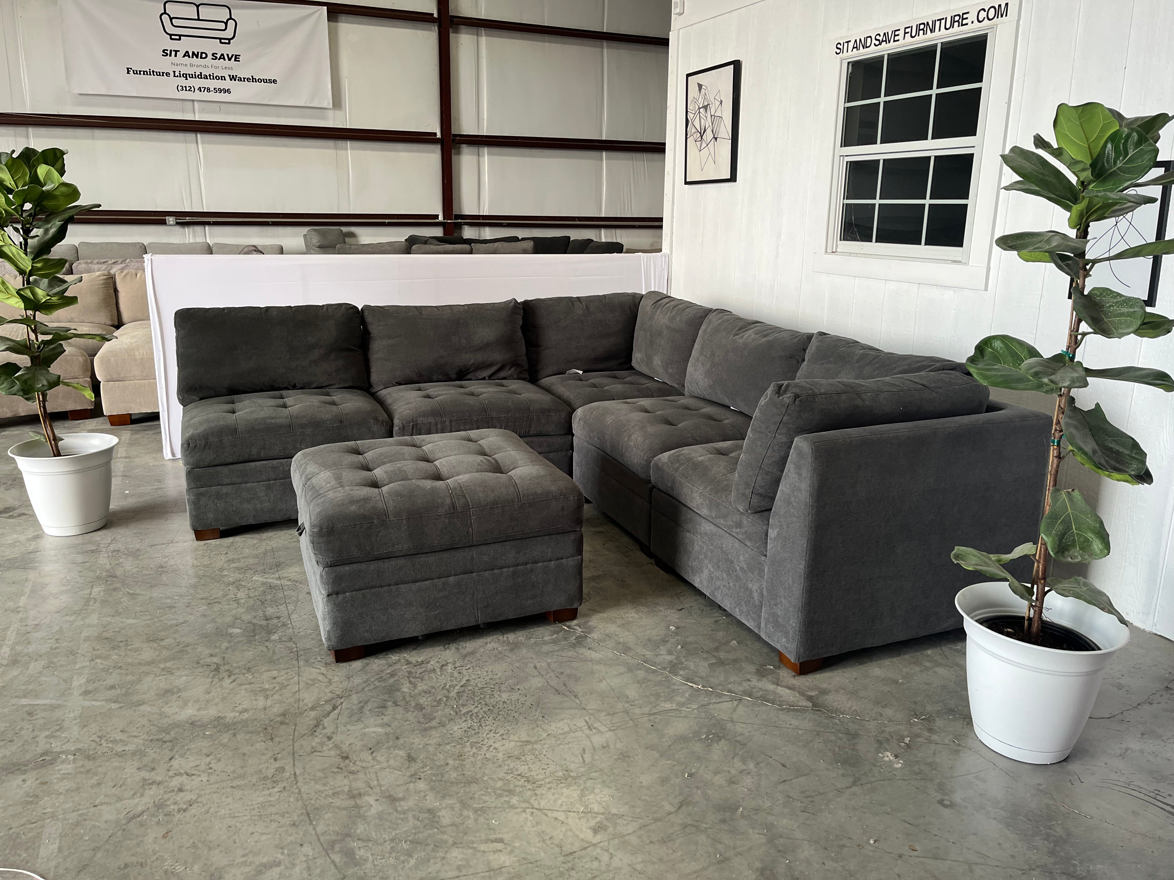NEW OUT OF BOX - Gray Modular Sectional with Storage Ottoman