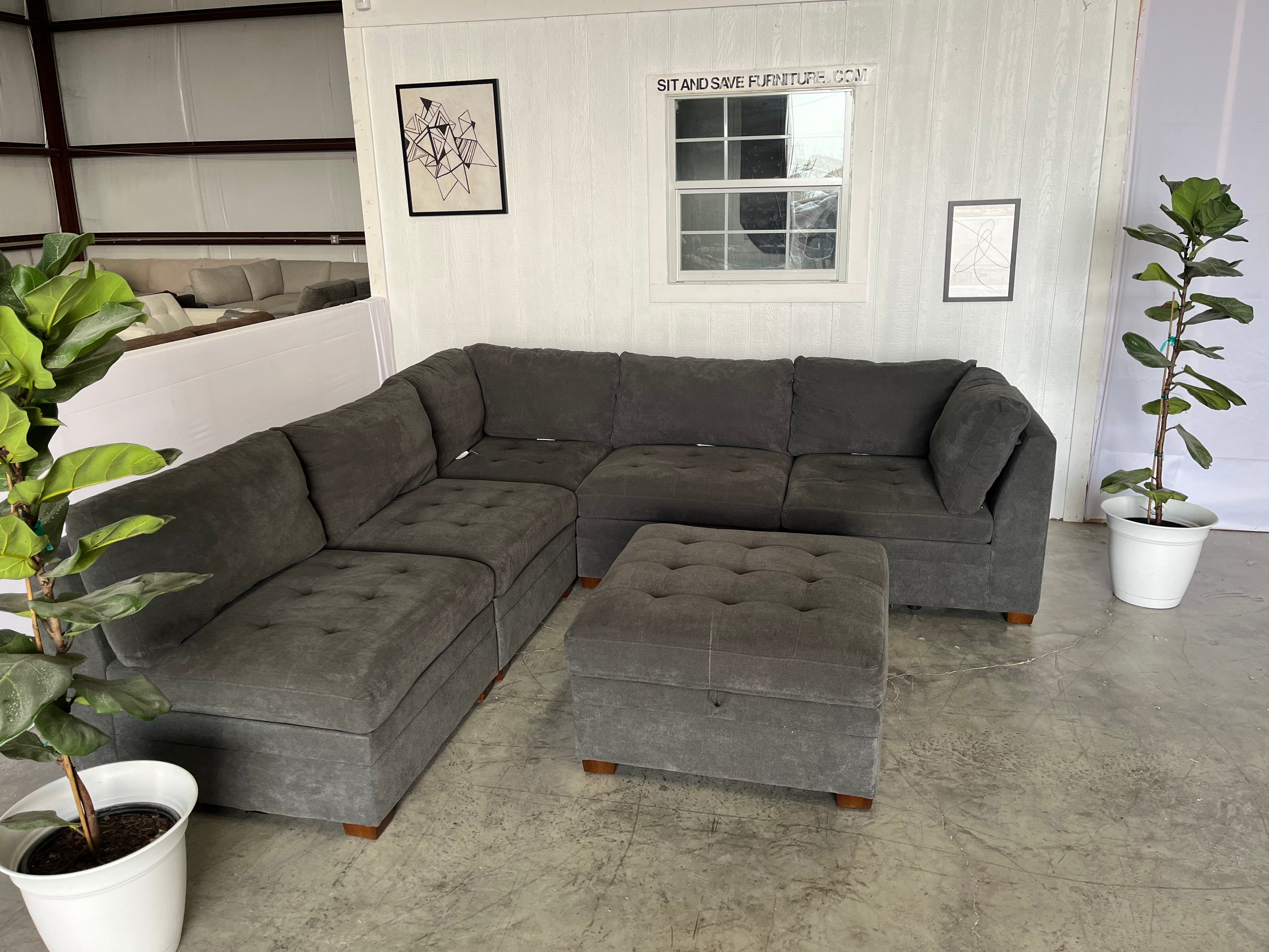 NEW OUT OF BOX - Gray Modular Sectional with Storage Ottoman