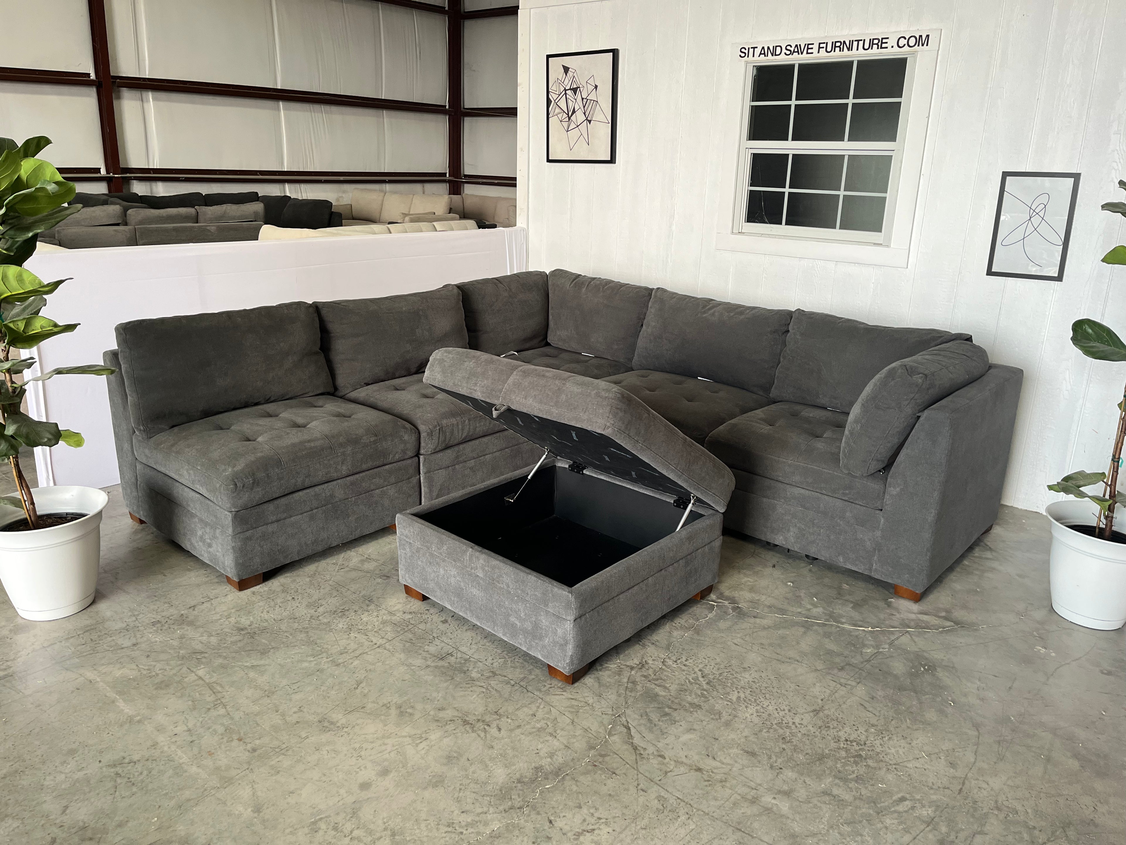 NEW OUT OF BOX - Gray Modular Sectional with Storage Ottoman