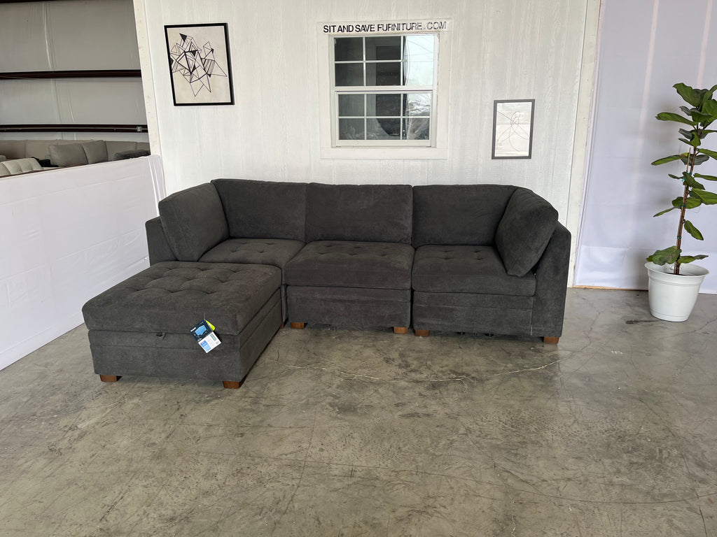 NEW OUT OF BOX - Gray Modular Sectional with Storage Ottoman
