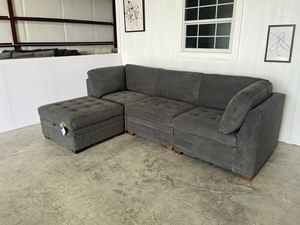 NEW OUT OF BOX - Gray Modular Sectional with Storage Ottoman