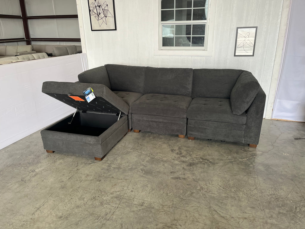 NEW OUT OF BOX - Gray Modular Sectional with Storage Ottoman